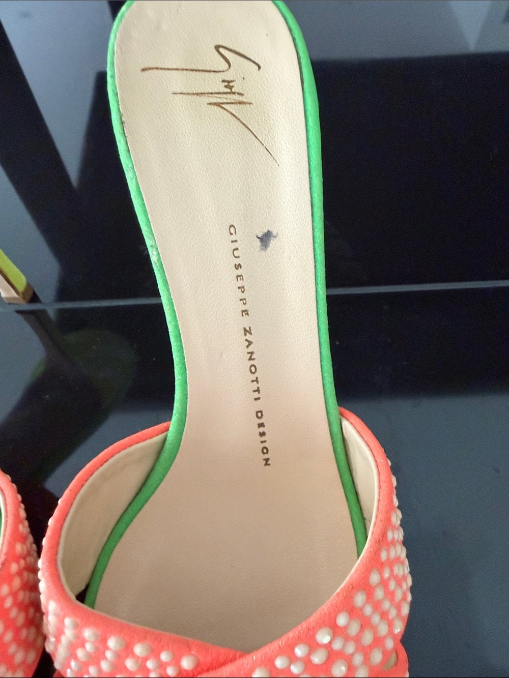 Giuseppe Zanotti Coral Crystal Wrap Slide Sandals with Green Footbed - Picture 5 of 11